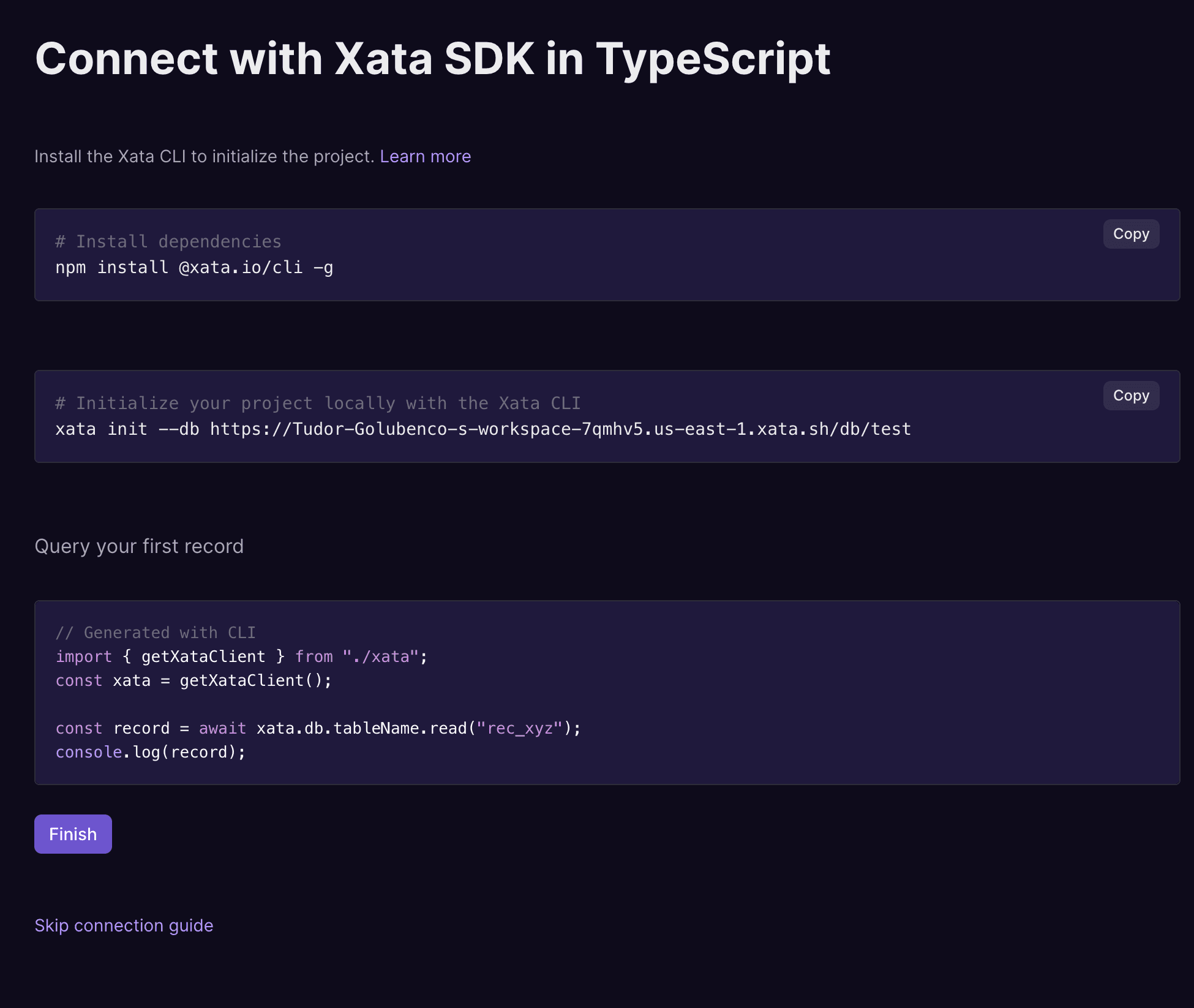 Xata onboarding workflow