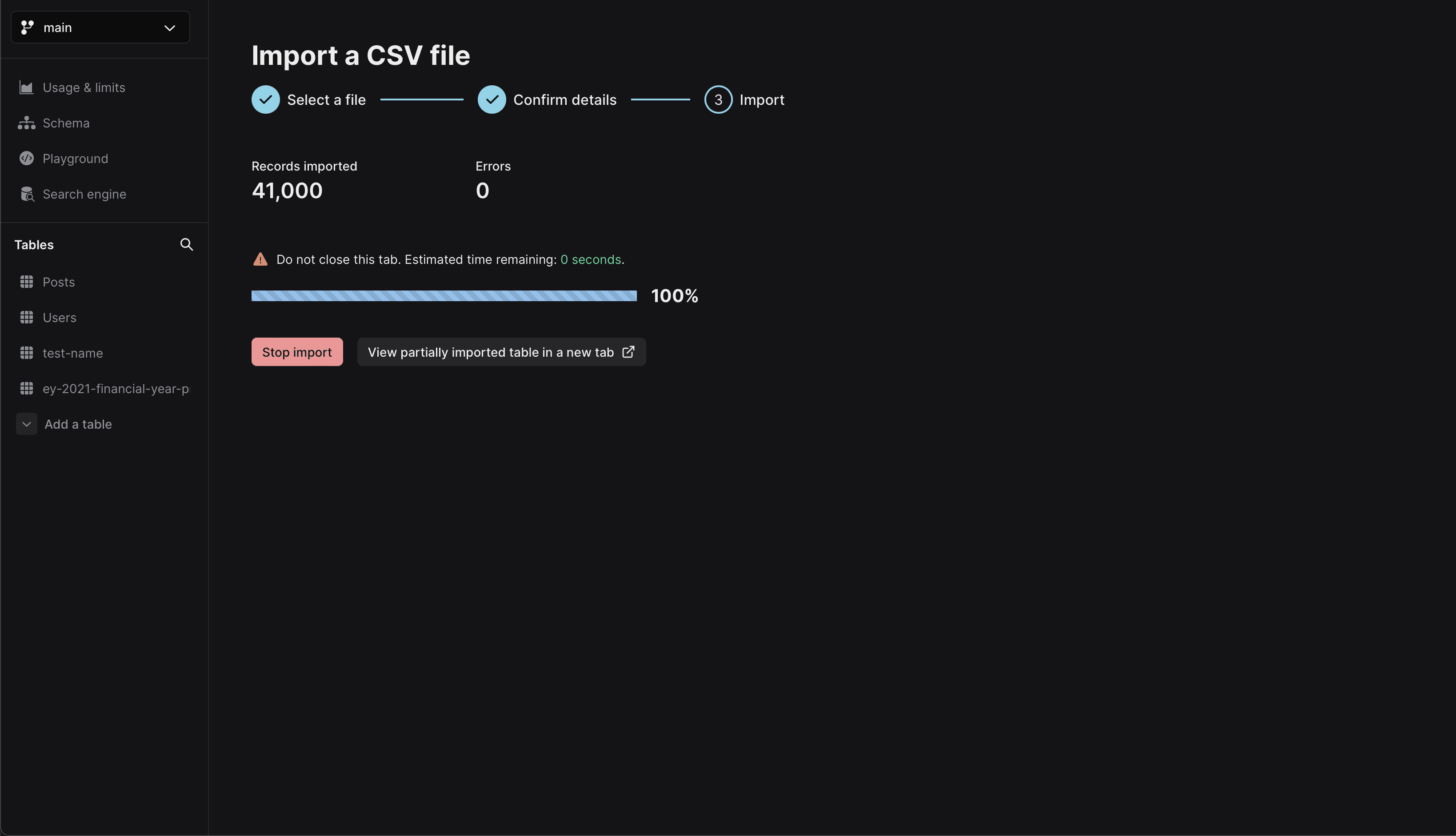 Successfully import the CSV file